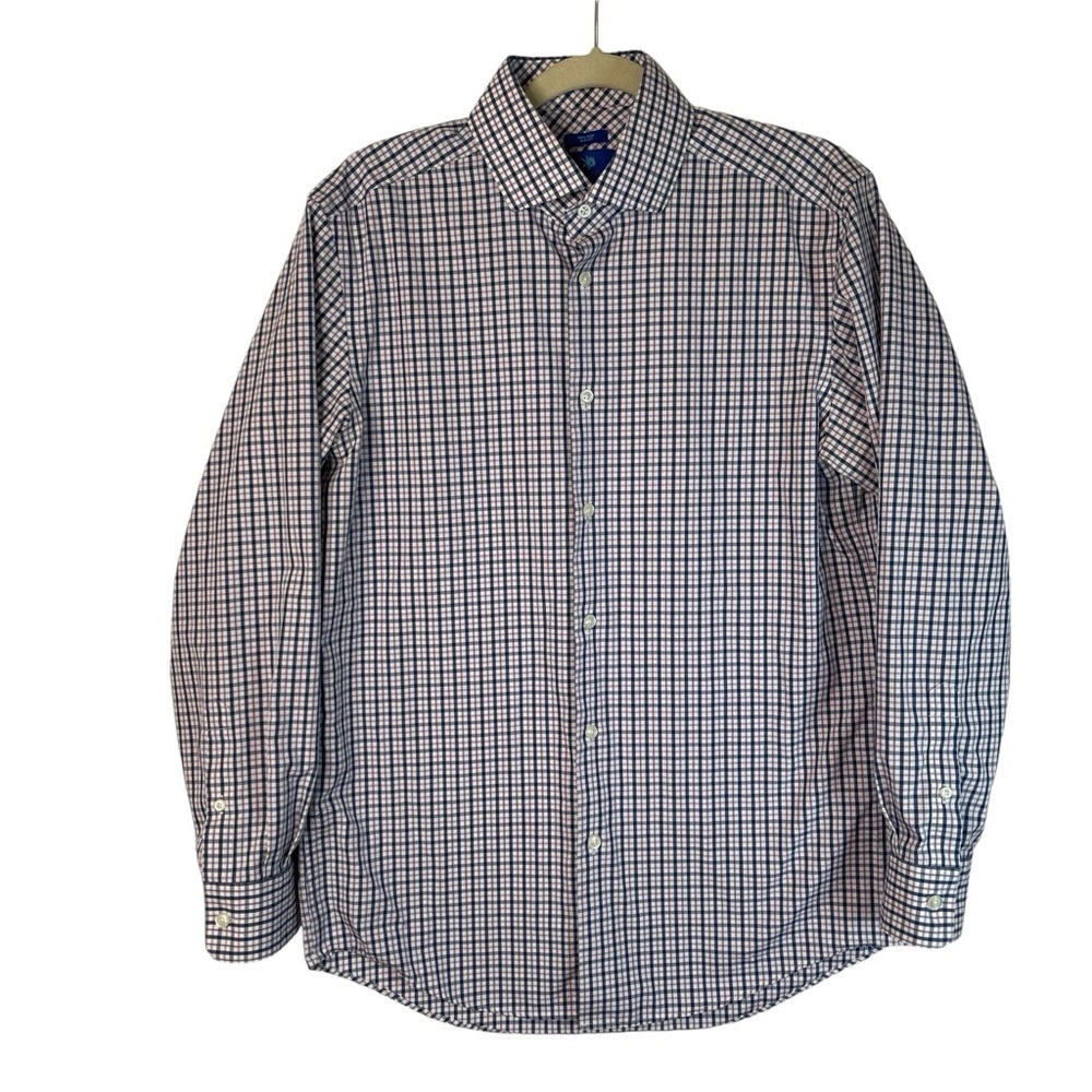 Prana Dress Shirt Mens Plaid Button Down Size 16 32/33 Blue Long Sleeve Career